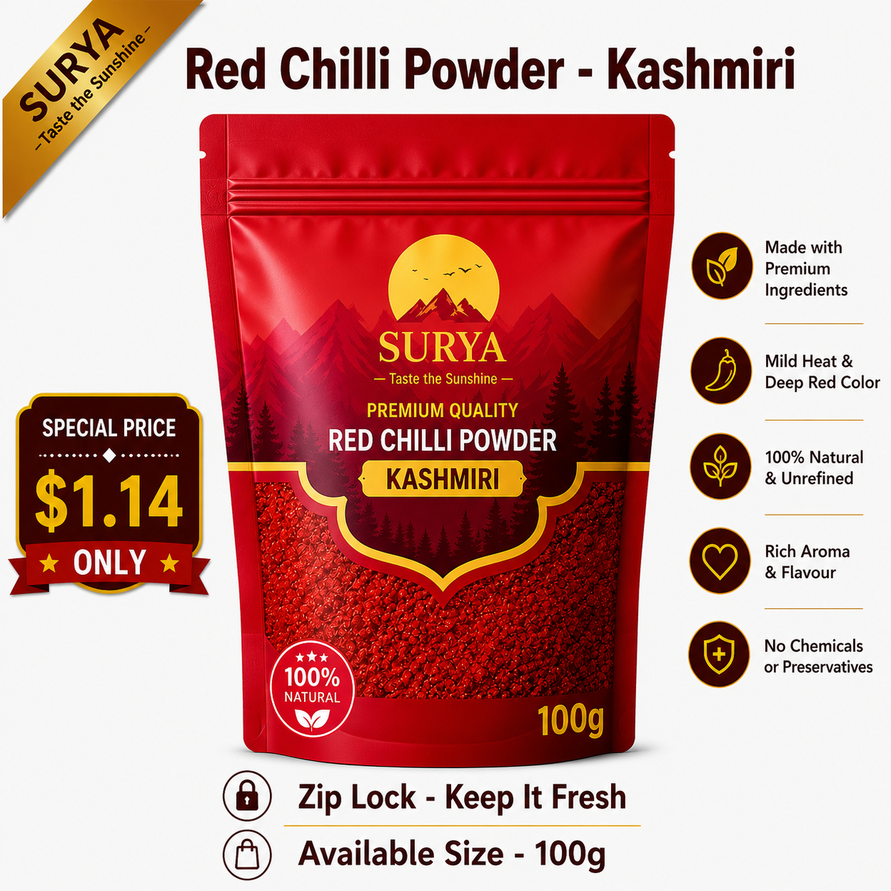 Red Chilli Powder - Kashmiri (Sweet Chilli Powder)